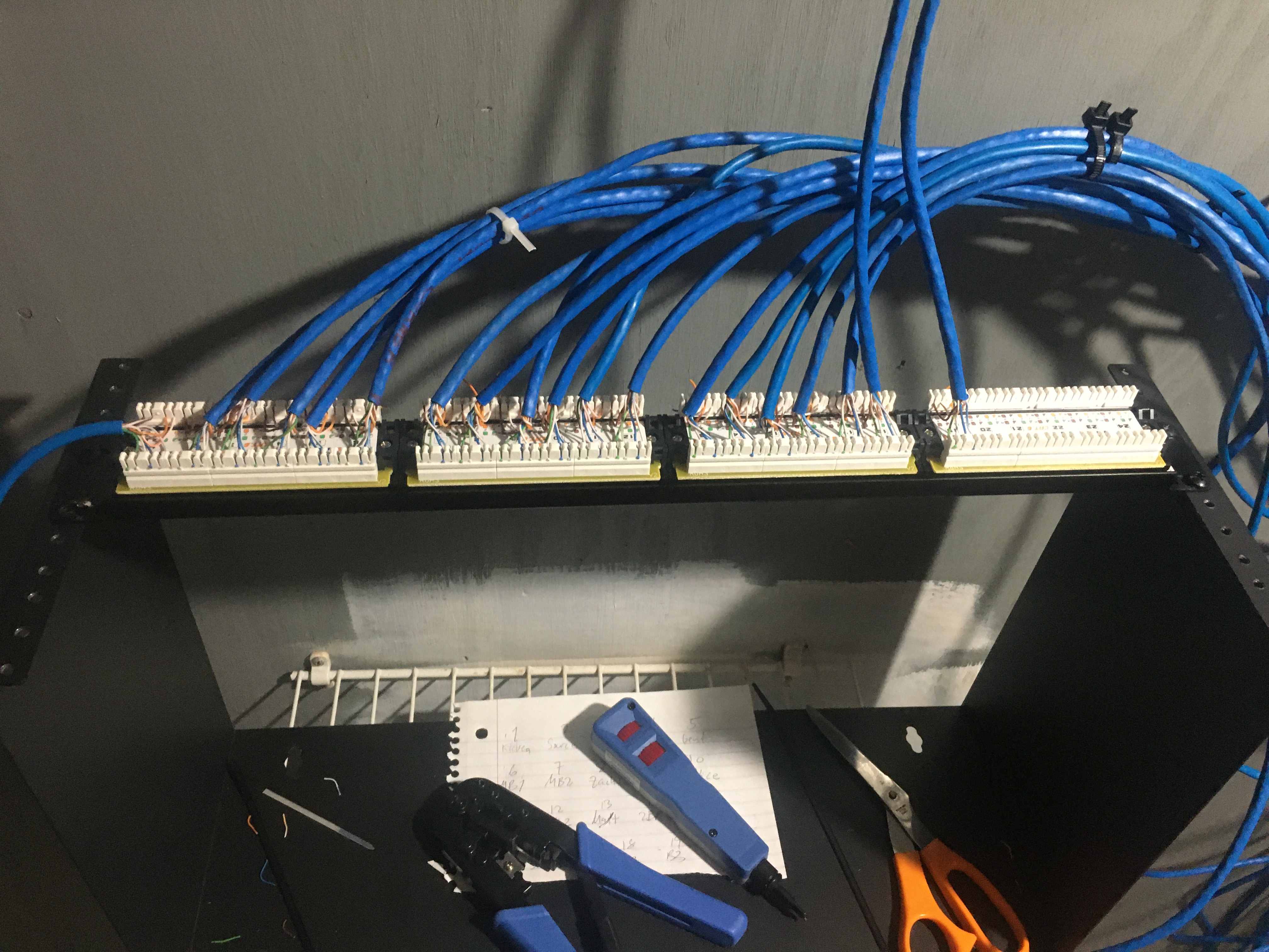 Attaching Ethernet to patch panel.