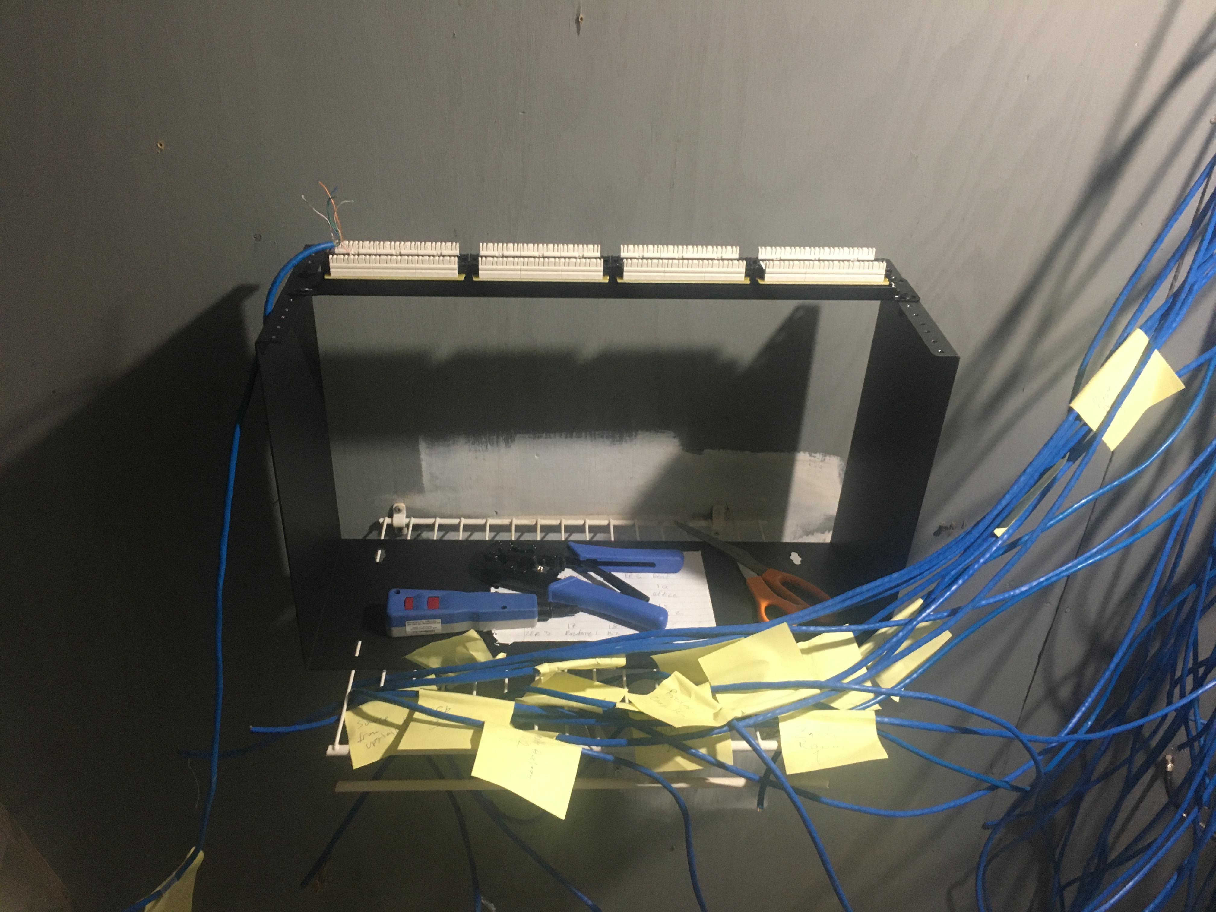 Labeling Ethernet with sticky notes.