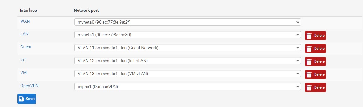 pfsense interfaces list